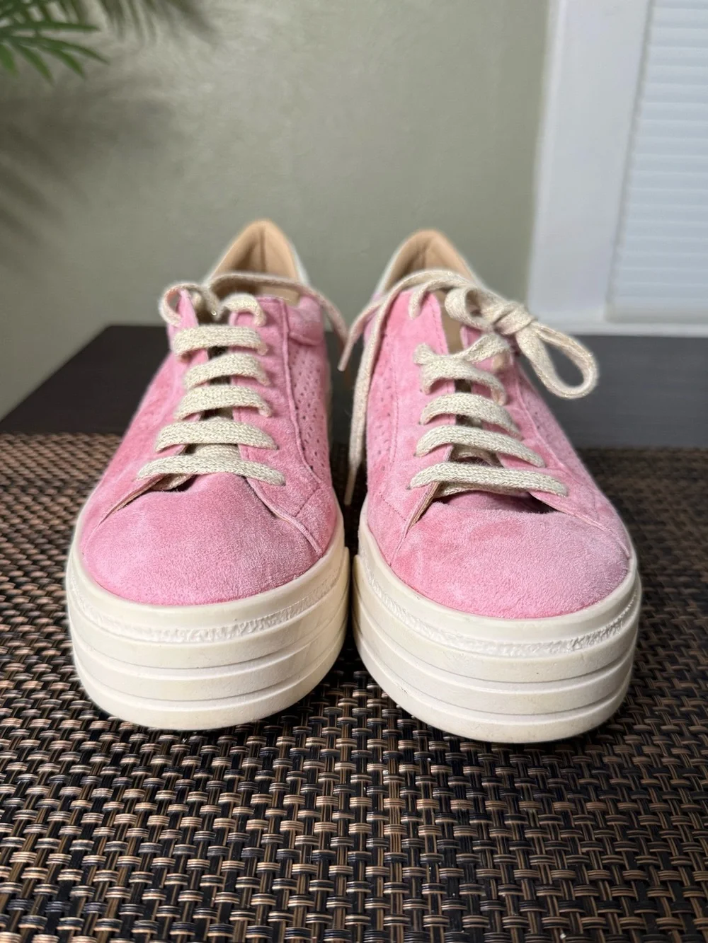 Bos. & Co. Pink Suede Platform Sneaker with Cream Sole